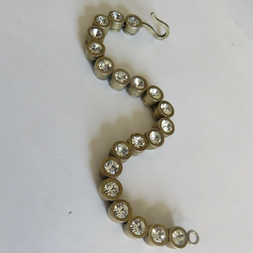 Brass Bezel Set‎ Clear Crystal Round Tennis Bracelet Hook Closure